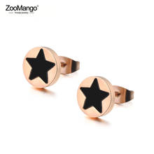 Zoomango moda titânio aço preto estrela brincos jóias rosa ouro brincos para mulheres brincos transporte da gota ze18010 2024 - compre barato