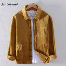 Schinteon Men Corduary Jacket Three Front Pockets Autumn Outwear Casual Top Turn-down Collar Coat High Quality New 2024 - buy cheap