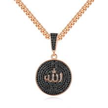 Black AAA+ CZ Stone Paved Iced Out Bling Islam Muslim Allah Round Pendants Necklace for Men Women Rapper Jewelry 2024 - buy cheap