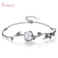 Pulsera Vintage de Plata de Ley 925 para mujer y niña, brazalete con piedra de luz de luna blanca, flor de ciruelo, pulseras Retro, adornos de joyería 2024 - compra barato