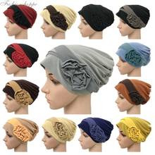 Novo muçulmano turbante bonnet turbante flor mulher indiano chapéu de inverno turbante femme musulman bandana 1pcs 2024 - compre barato