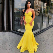 Yellow Prom Dress Mermaid V-neck Backless Prom Gown Evening Dresses Robe De Soiree 2024 - buy cheap