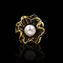 Vintage Baroque Pearl Flower Black Gold Ring 925 Silver Original Design High-End Banquet Special-Shaped Bead Jewelry Women 2024 - buy cheap