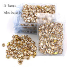 Wholesale 5 bags mixed shape sew on glass Champagne gold base rhinestones diy dress/Clothing accessories 2024 - buy cheap