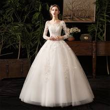 Off White Wedding Dresses 2020 Lace 3/4 Long Sleeves Ball Gown Bride Gowns Plus Size Scoop Neck Marrige Cheap Custom Made 2024 - купить недорого