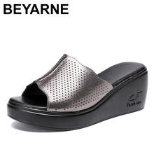 BEYARNE 2020 woman platform flip flops new summer women genuine leather slipper high heel shoes women slippers big size 2024 - buy cheap