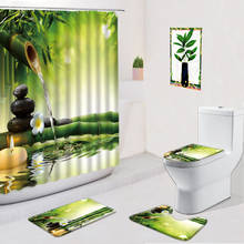 Zen Stone Bathroom Set Shower Curtain Flannel Non-Slip Rug Toilet Cover Mat With Hook 3D Green Bamboo Flower Plant Bath Curtains 2024 - buy cheap