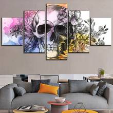 Wall Art Modular Picture 5 Pieces Abstract Flowers And Skulls Canvas HD Print Painting For Modern Living Room Home Decoration 2024 - buy cheap