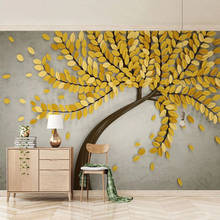 Personalizado auto-adesivo papel de parede 3d estéreo amarelo árvore murais sala tv sofá quarto decoração da sua casa papéis 2024 - compre barato