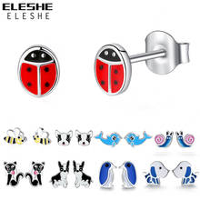 ELESHE Fashion Cute Animals Bee Dolphin Cat Dog Ladybug Enamel Earrings 925 Sterling Silver Stud Earrings for Kids Women Jewelry 2024 - buy cheap