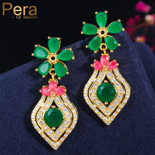 Pera Top Quality Nigerian Dubai 585 Gold CZ Paved Big Drop Flower Earring for Luxury Women Wedding Cubic Zirconia Jewelry E490 2024 - buy cheap