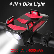 Luz LED multifunción 4 en 1 para bicicleta, faro LED recargable por USB, soporte para teléfono, Banco de energía, luz para motocicleta y Scooter 2024 - compra barato