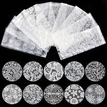 10 pçs/lote Branco Black Lace Nail Art Foils Set Charme Floral Papel de Transferência De Etiqueta Do Prego Manicure Da Arte Do Prego Acessórios de Decoração 2024 - compre barato