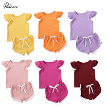 Summer Infant Baby Girls Boys Clothes Sets Ruffles Short Sleeve Pullover T Shirts Shorts Solid Outfits 2024 - buy cheap