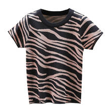 Zebra-Striped O-Neck Thin Knitted T Shirt Women Clothes 2021 Summer Short Sleeve Vintage Tee Shirt Slim Woman Tshirts Top Mujer 2024 - buy cheap