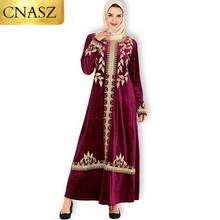 Мусульманское платье для Среднего Востока, турецкое модное женское платье размера плюс, Дубай, Вышитое арабское Золотое бархатно 2024 - купить недорого