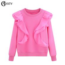 GBYXTY Chic Mesh Ruffles Loose Oversize Hoodies Pullovers Women 2021 Spring Autumn Long Sleeve O-Neck Sweatshirt Tops ZA2339 2024 - buy cheap