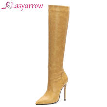 Lasyarrow Long Boots Women Shoes Zipper Super High Heel Over The Knee Boots Pointed Toe Thin Heels Thigh Boots Winter black 2024 - buy cheap
