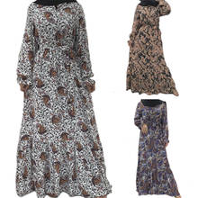 Рамадан мусульманское женское длинное платье Дубай турецкий винтажный Макси халат арабский джилбаб Мубарак кафтан платье с принтом повседневное марокканское 2024 - купить недорого