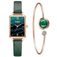 Rectangle Green Dial Women Watch Set Hot Sales Luxury Ladies Wristwatch Top Brand Leather Woman's Watches Gift Clock reloj mujer 2024 - buy cheap