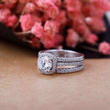 Gem's conjunto de anéis de noivado e balé para mulheres, halo 3, joias 925 de prata esterlina, anéis de moissanite (6.5 ct mm ef color) 2024 - compre barato