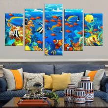 Холст Гостиная рамки HD дома печатные картины для декора 5 Панель Тропические рыбы Современный настенная живопись модульная художественная картина плакат 2024 - купить недорого