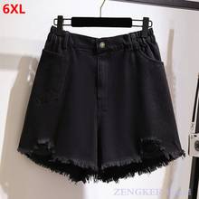 women's summer high-waist straight wide-leg shorts loose ripped raw edge denim shorts plus size clothing for women 4xl 5xl 6xl 2024 - buy cheap