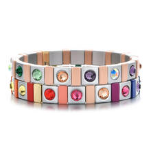 New Gray Enamel Tile Beads Bracelet Women Rainbow Crystal Bracelets Making Customize Diy Jewelry Stretch Bohemian Armband 2024 - buy cheap