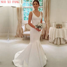 Vestido de noiva estilo sereia, decote em v, vestido de noiva 2020, mancha simples 2024 - compre barato