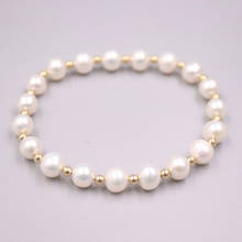 Best 9.5-10mm Natural Freshwater Pearl Alloy Beaded Bracelet Fashion Woman Lucky Gift Bangle 2024 - buy cheap
