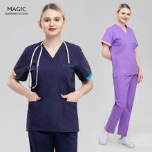 Operating Room Doctor Workwear Pet Hospital Nursing Scrubs Uniforms Costume Suits Short Sleeved Splicing Clinical Uniforms Women 2024 - buy cheap