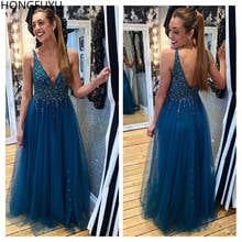 HONGFUYU New Tulle Sleeveless Evening Dresses With Crystals Sexy V Neck Beading Prom Gowns Custom Made Party Formal Dresses 2024 - buy cheap