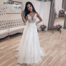 LORIE Boho Tulle Wedding Dress A Line V Neck Appliqued Lace Bridal Dresses Vestido De Novia Train Bridal Gowns 2024 - buy cheap