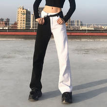 Сезонов лоскутное Цвет контраст Винтаж 2020 цветние женские Высокая талия Harajuku прямые джинсовые штаны брюки-карго свободные ASPA82297 2024 - купить недорого