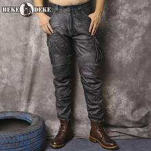 Pantalones Vintage de cuero genuino para motociclista, Pantalón Cargo con múltiples bolsillos, de alta calidad, informales y rectos, para invierno 2024 - compra barato