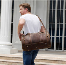 Large Capacity man Travel Bags crazy horse leather luggage Weekend Duffel business man handbag shoulder bag 2024 - buy cheap