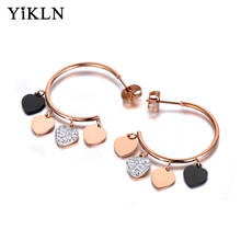 YiKLN Bohemia Style Titanium Stainless Steel Love Heart Earrings Trendy Rhinestone Party Earrings Jewelry For Women YE19316 2024 - buy cheap