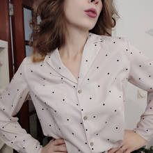 Moarcho Casual Deep V-Neck Single Breasted Blouse Woman Elegant Long Sleeve Pocket Polka Dot Printing Shirt 2021 Spring Top 2024 - buy cheap