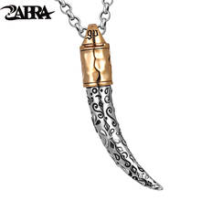 ZABRA Real Solid Pure 925 Sterling Silver Vintage Gold Color Wolf's Fang Long Pendant Necklace Punk Retro Spike Men Jewelry 2024 - buy cheap