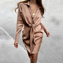 Long sleeve shirt dress female thin lapel lace button pure color dress summer 2021 summer temperament goddessxǐ yíng yíng 2024 - buy cheap