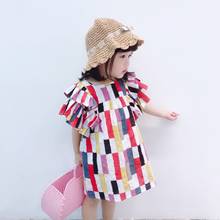 Новое летнее платье для девочек 2020 г. Разноцветное платье с рукавами-крылышками одежда в корейском и американском стиле модная одежда для маленьких девочек 2024 - купить недорого
