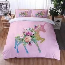 Juego de ropa de cama con estampado de unicornio en 3D para niños, edredón con estampado de flores y rosas, textil para el hogar, tamaño completo, 3 piezas 2024 - compra barato