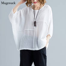 Blusa holgada blanca con manga de murciélago para verano, camisa Vintage de lino y algodón para mujer, 2021 2024 - compra barato