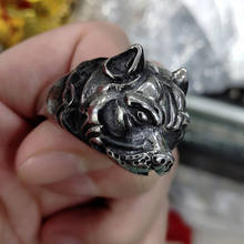 Clearance price Fashion SilverColor animal Dog Head Ring for Men Punk Rock Jewelry Male Retro Ring Party Bulldog Hip hop Rings 2024 - buy cheap