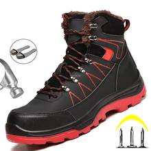 Botas de seguridad con punta de acero para hombre, zapatos de trabajo de felpa, cálidos, indestructibles, Invierno 2024 - compra barato