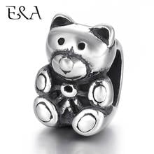 Stainless Steel Beads Bear 8mm Large Hole Bead Slider Blacken Animal Charms for Leather Bracelet Jewelry Making DIY Supplies 2024 - buy cheap