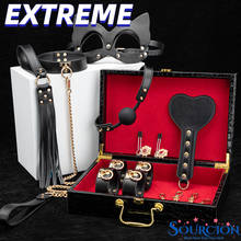 SOURCION BDSM-Kits de Bondage para cama, juego de restricción de cuero genuino, esposas, Collar, mordaza, Juguetes sexuales eróticos para mujeres, parejas, juegos para adultos 2024 - compra barato