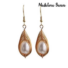 MADALENA SARARA-pendientes colgantes con forma de arroz para mujer, aretes de perlas de agua dulce, estilo de hoja de Dios hecho a mano, 7-8mm 2024 - compra barato