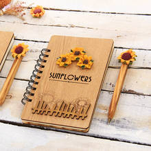 Handmade Wooden Cover Notebook with Ballpoint Pen Sunflower Cactus Decor Perfect Gift Set for Travel Diary Art Sketchbook 2024 - buy cheap