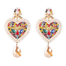 2021 ZA Fashion Imitation Pearls Crystal Heart Shape Big Earrings Women Indian Geometric Statement Long Earring Wedding Jewelry 2024 - buy cheap